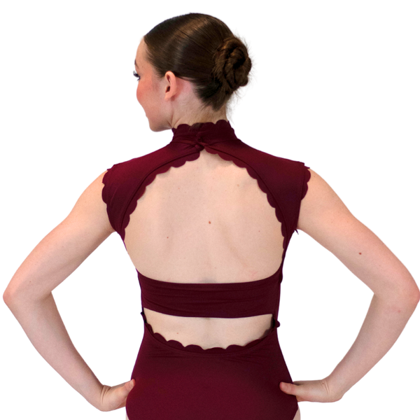 Scallop Trim Leotard | Black Cherry